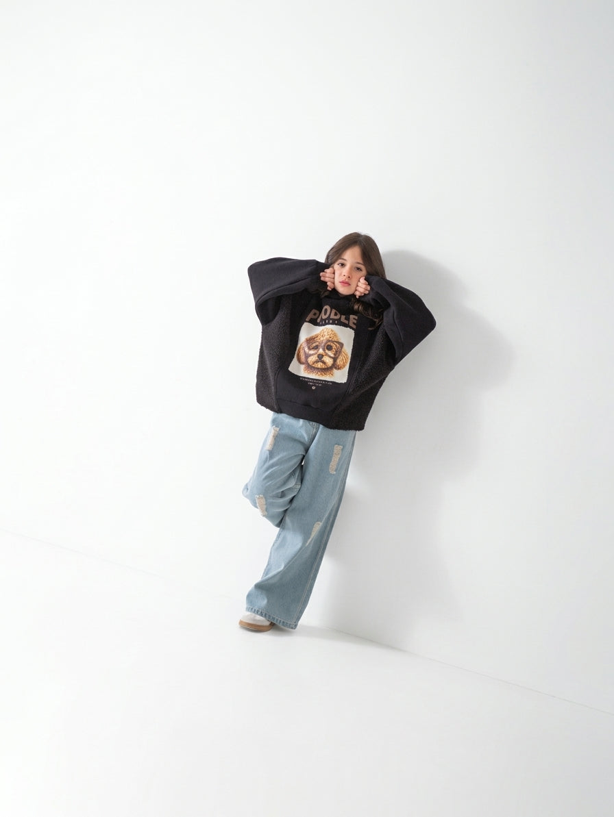 Girls' Poodle Graphic Sweatshirt - Black