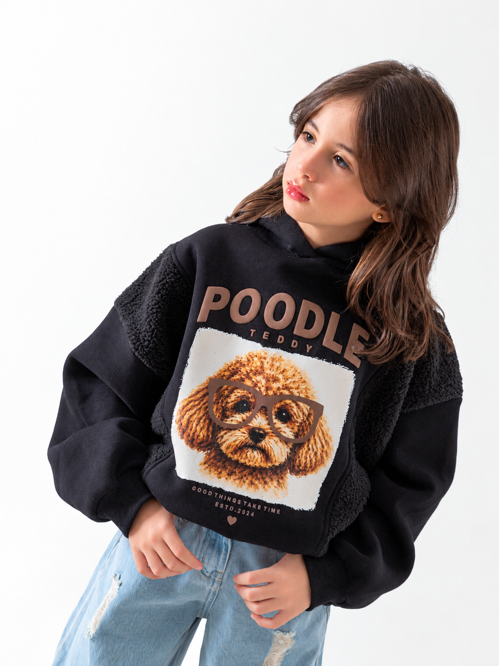 Girls' Poodle Graphic Sweatshirt - Black