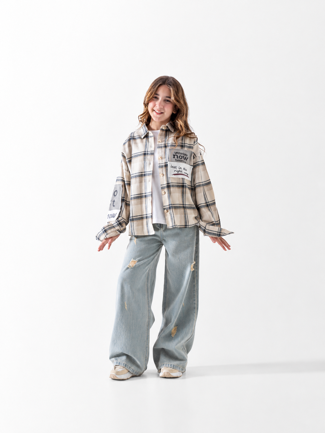 Girls' Check Overshirt - Beige