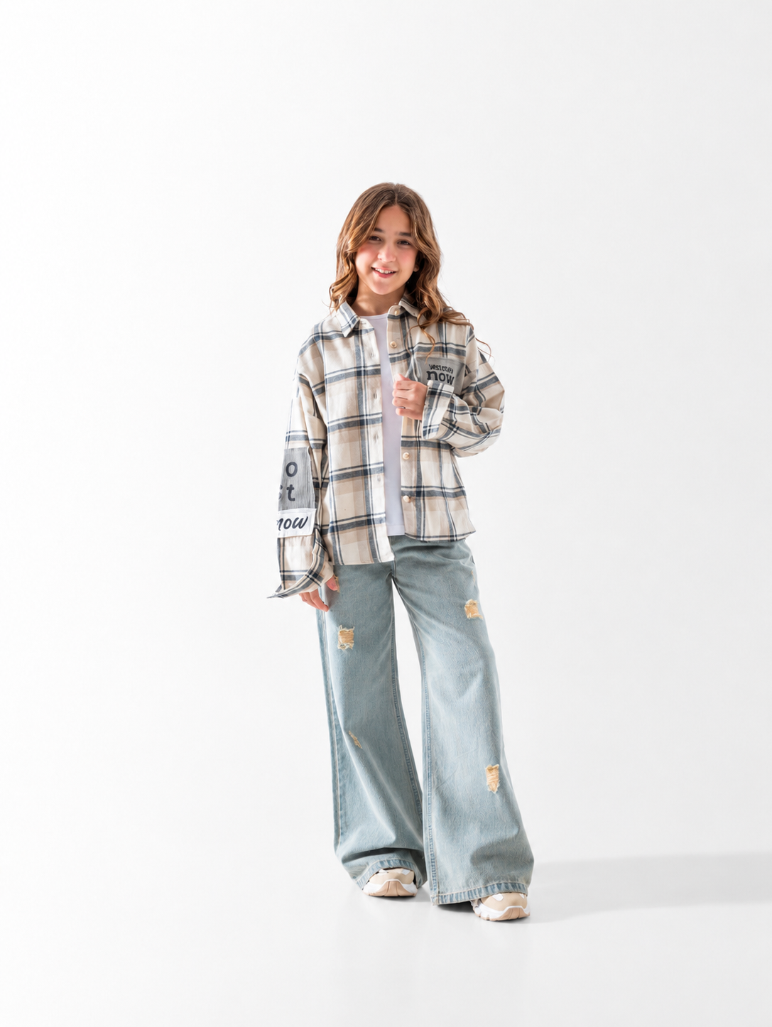 Girls' Check Overshirt - Beige