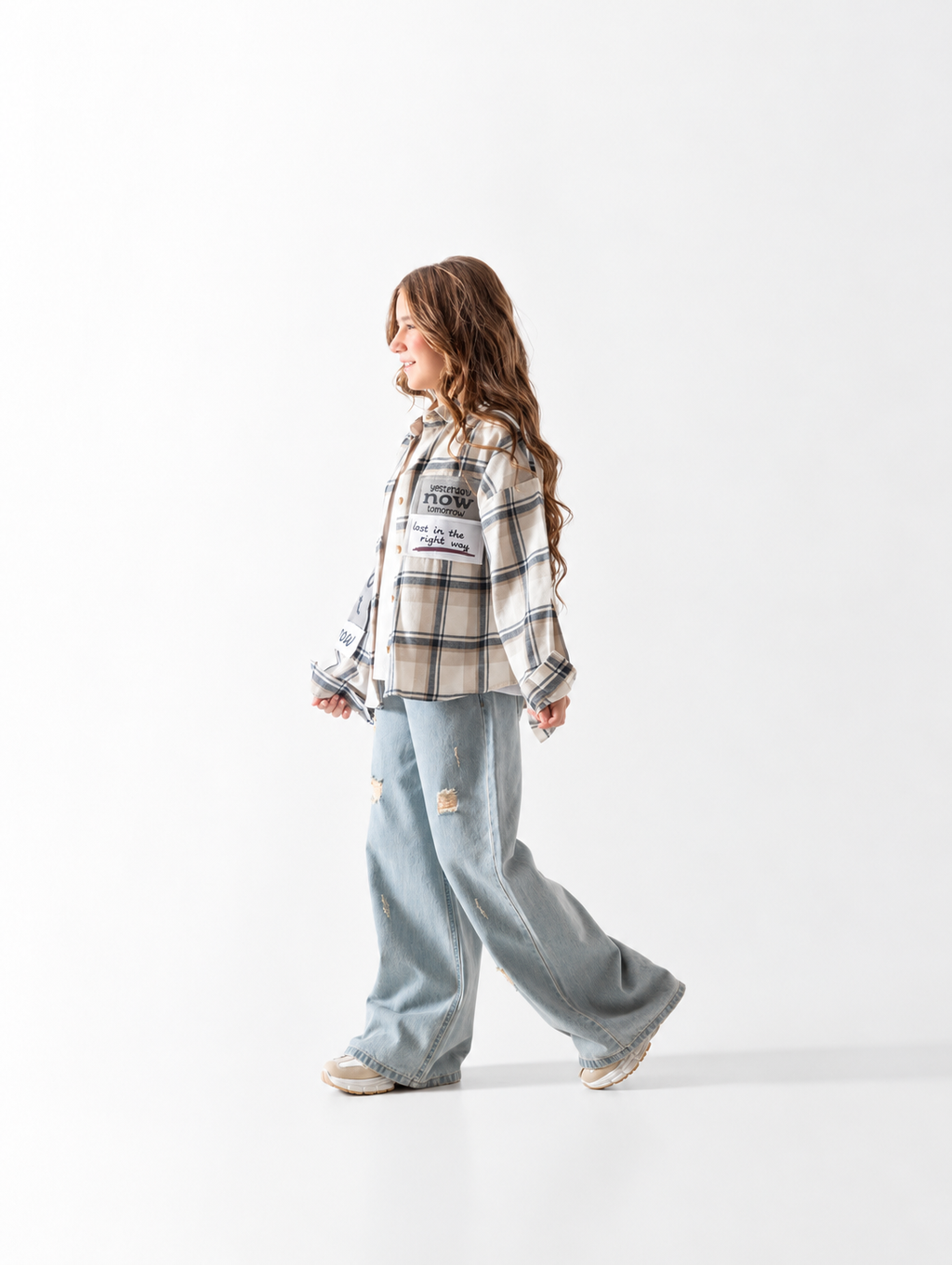 Girls' Check Overshirt - Beige