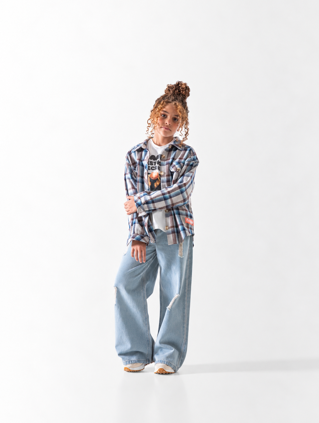 Girls' Check Shirt and Tee Set - Brown