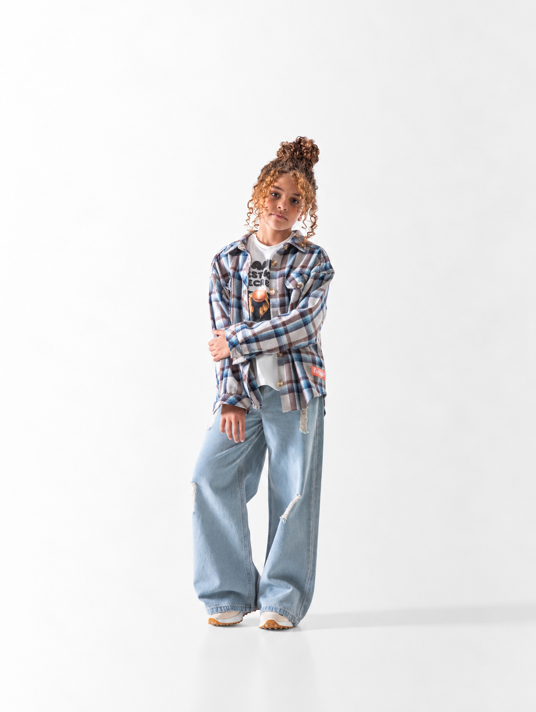 Girls' Check Shirt and Tee Set - Brown