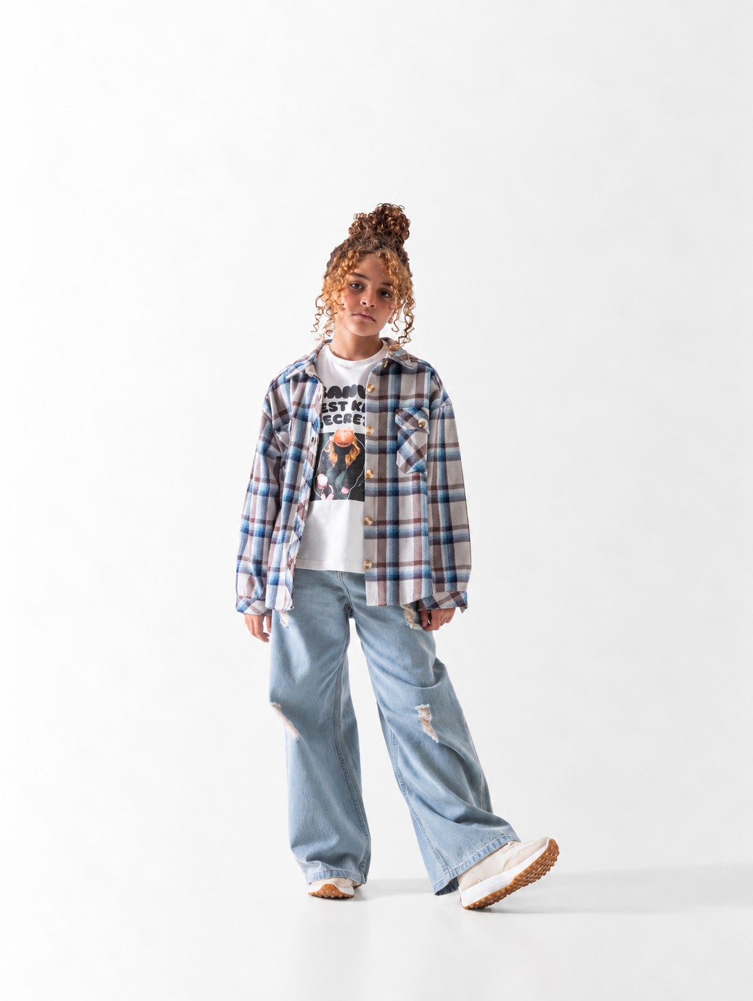 Girls' Check Shirt and Tee Set - Brown