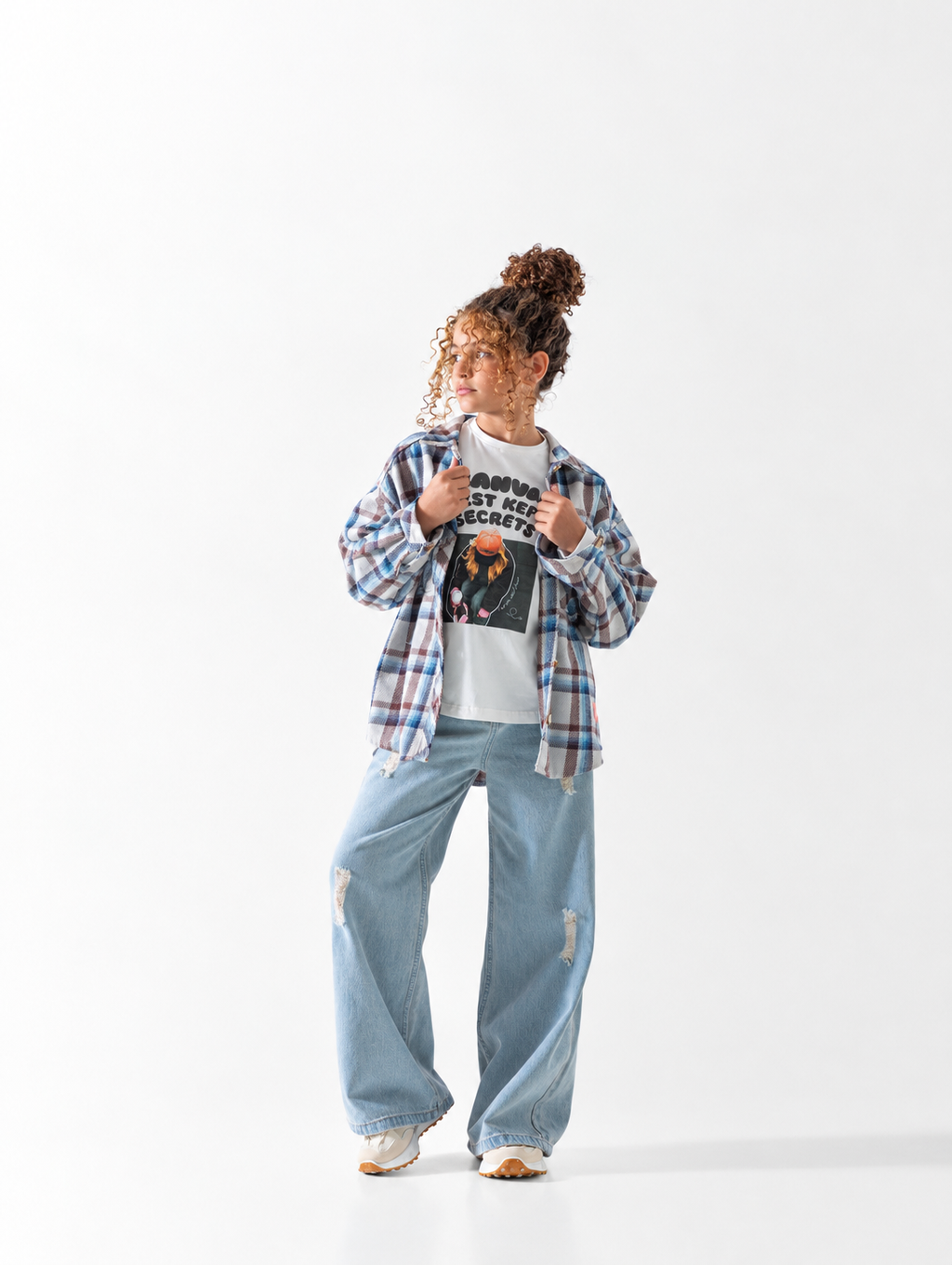 Girls' Check Shirt and Tee Set - Brown