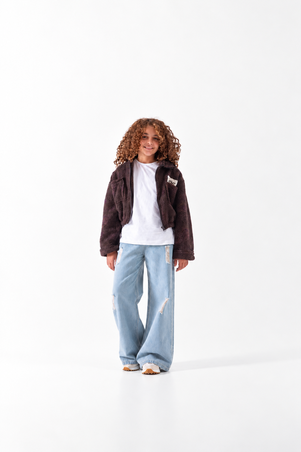 Girls' Textured Sherpa Zip Jacket (6-14 Yrs) - Brown