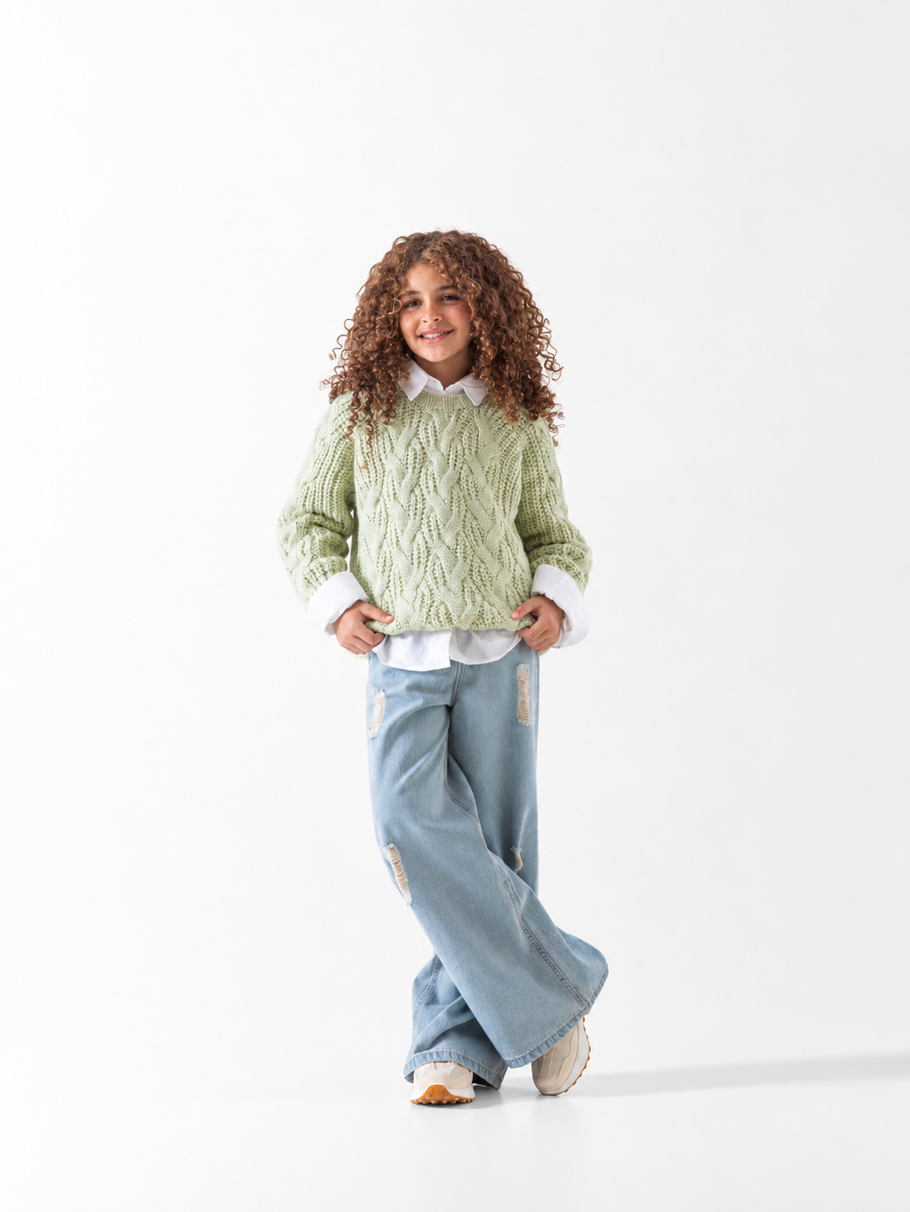 Girls' Cable Knit Jumper (6-14 Yrs) - Mint
