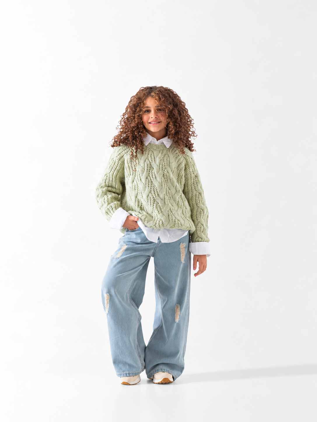 Girls' Cable Knit Jumper (6-14 Yrs) - Mint