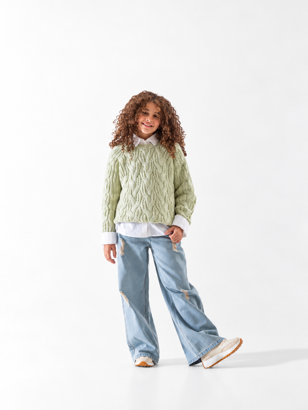 Girls' Cable Knit Jumper (6-14 Yrs) - Mint