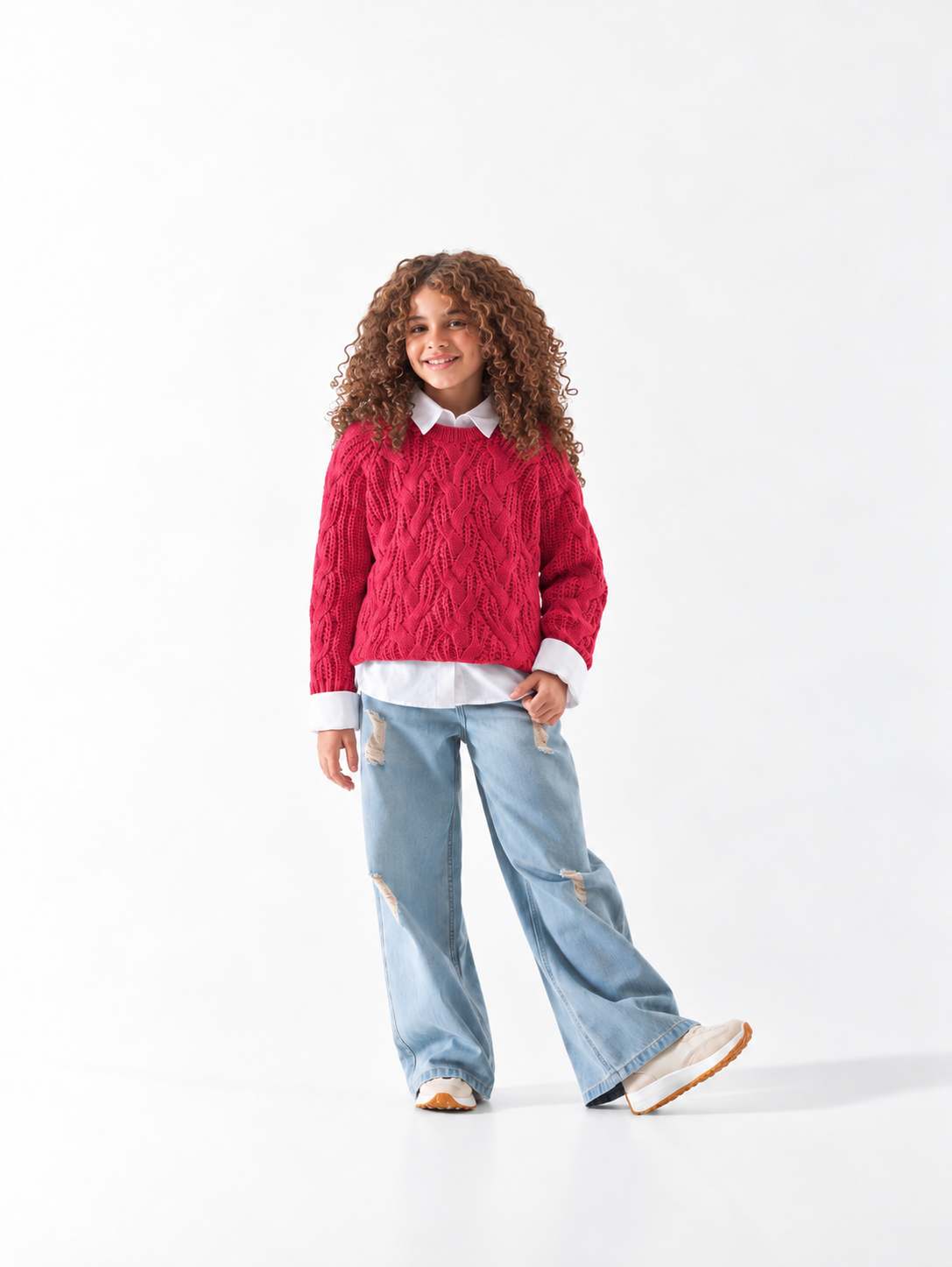 Girls' Cable Knit Jumper (6-14 Yrs) - Raspberry Pink