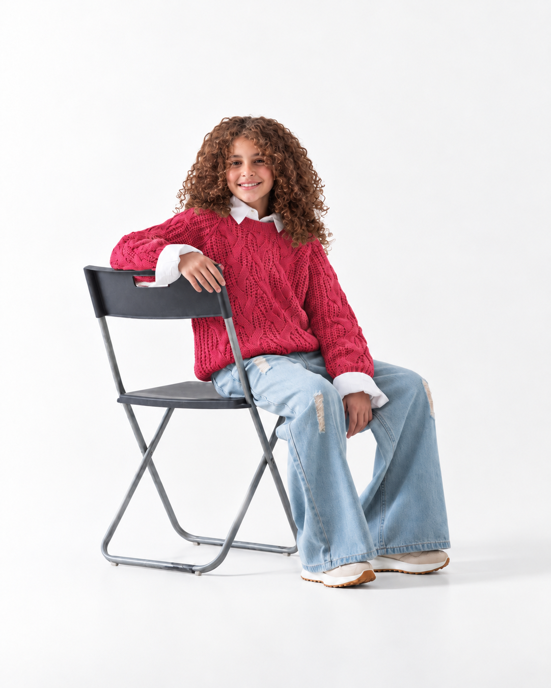 Girls' Cable Knit Jumper (6-14 Yrs) - Raspberry Pink