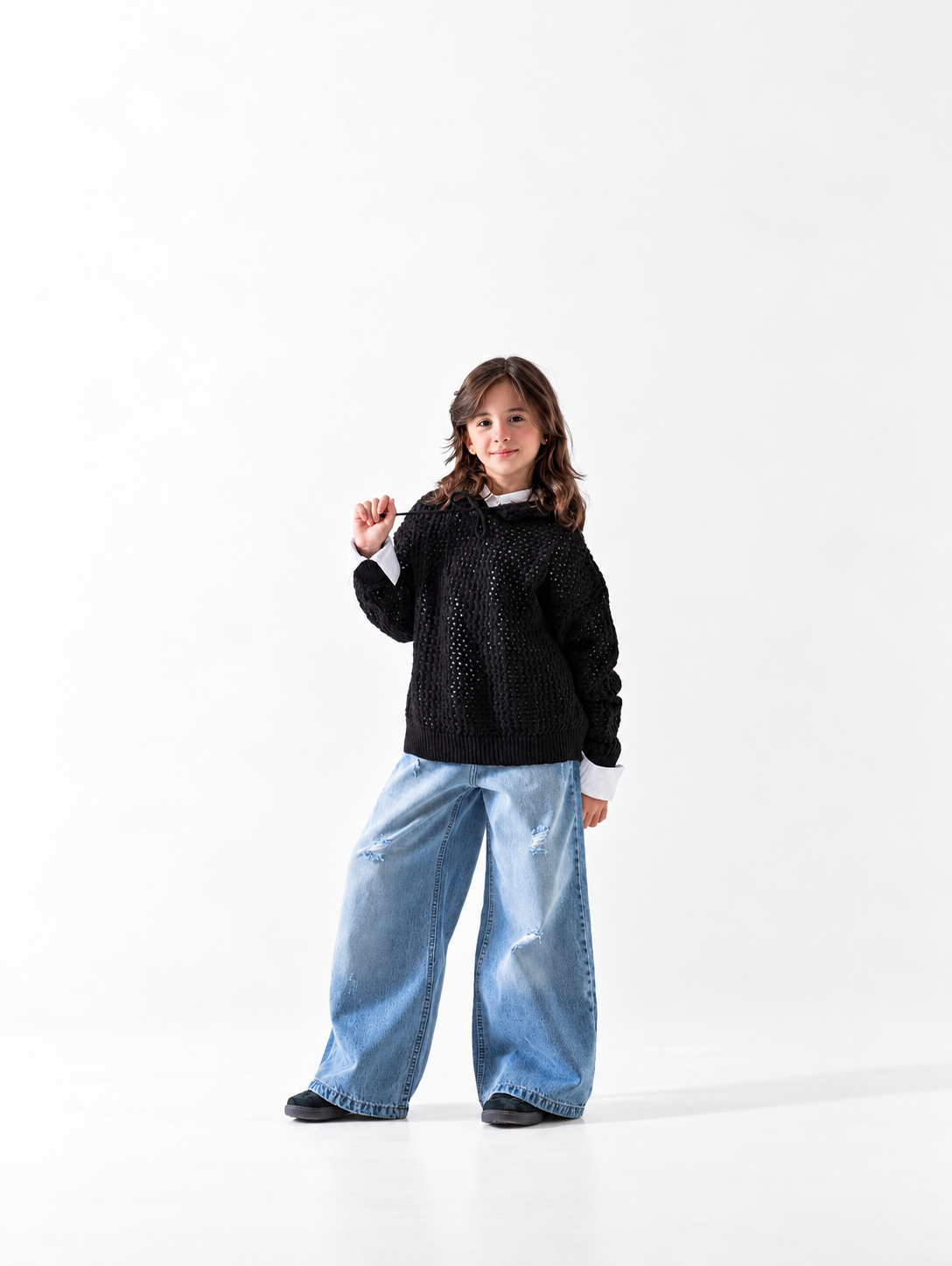 Girls' Open Knit Jumper - Black