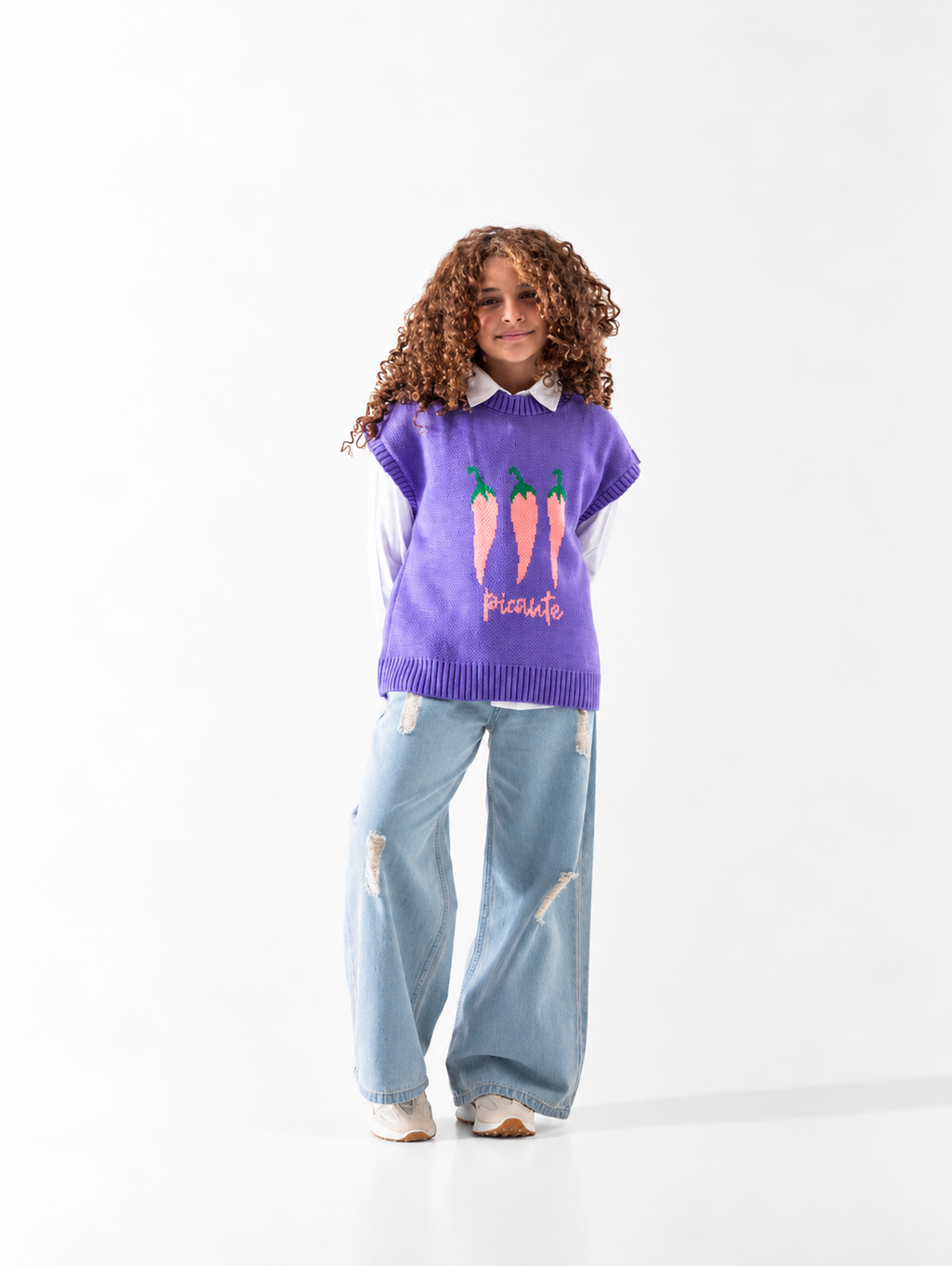 Girls' Carrot Knit Vest (6-14 Yrs) - Mauve