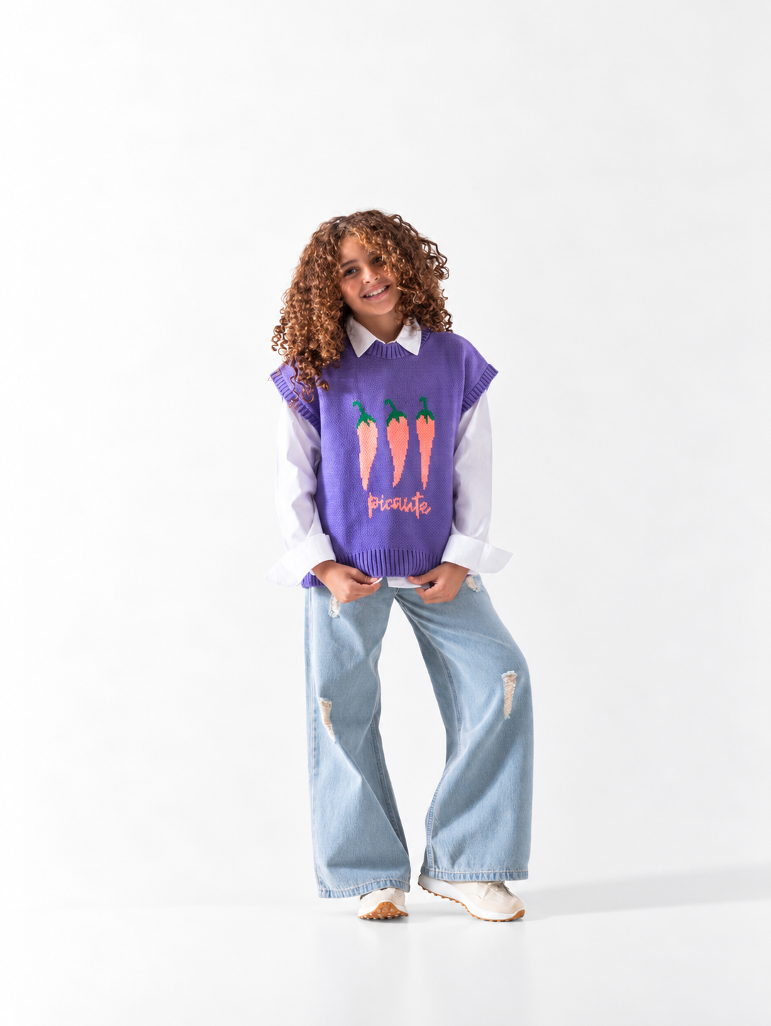 Girls' Carrot Knit Vest (6-14 Yrs) - Mauve