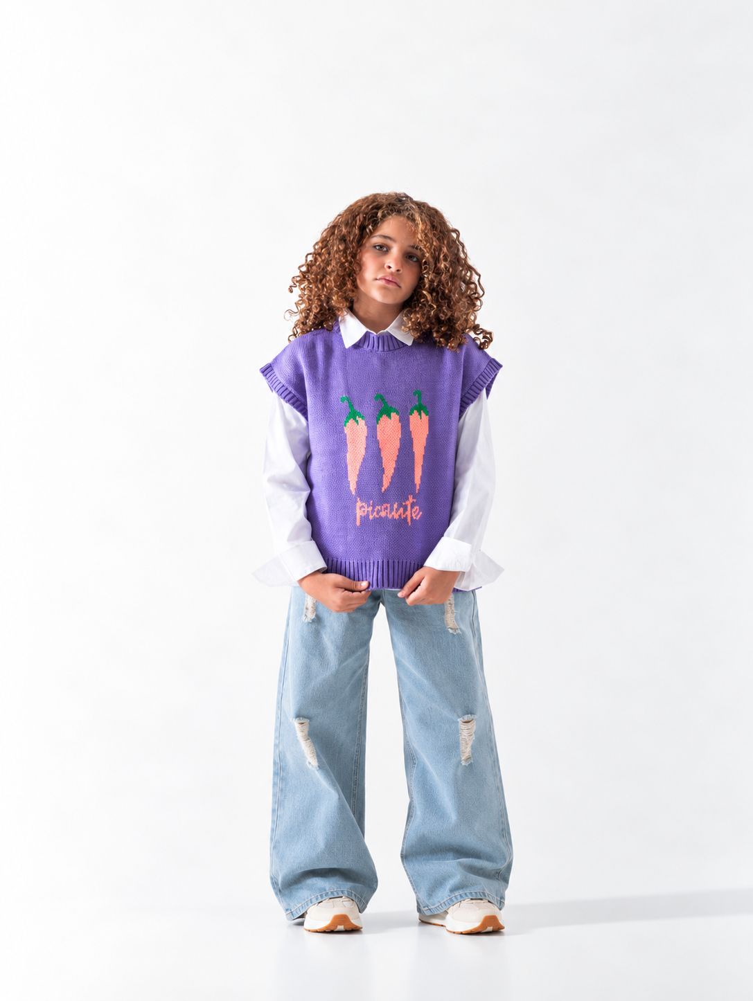 Girls' Carrot Knit Vest (6-14 Yrs) - Mauve
