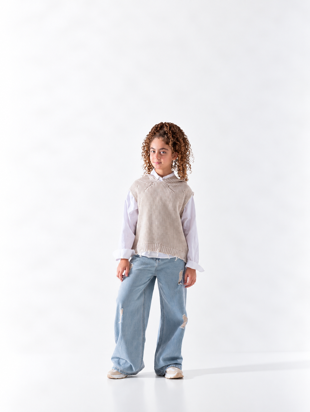 Girls' Ribbed Knit Vest - Beige
