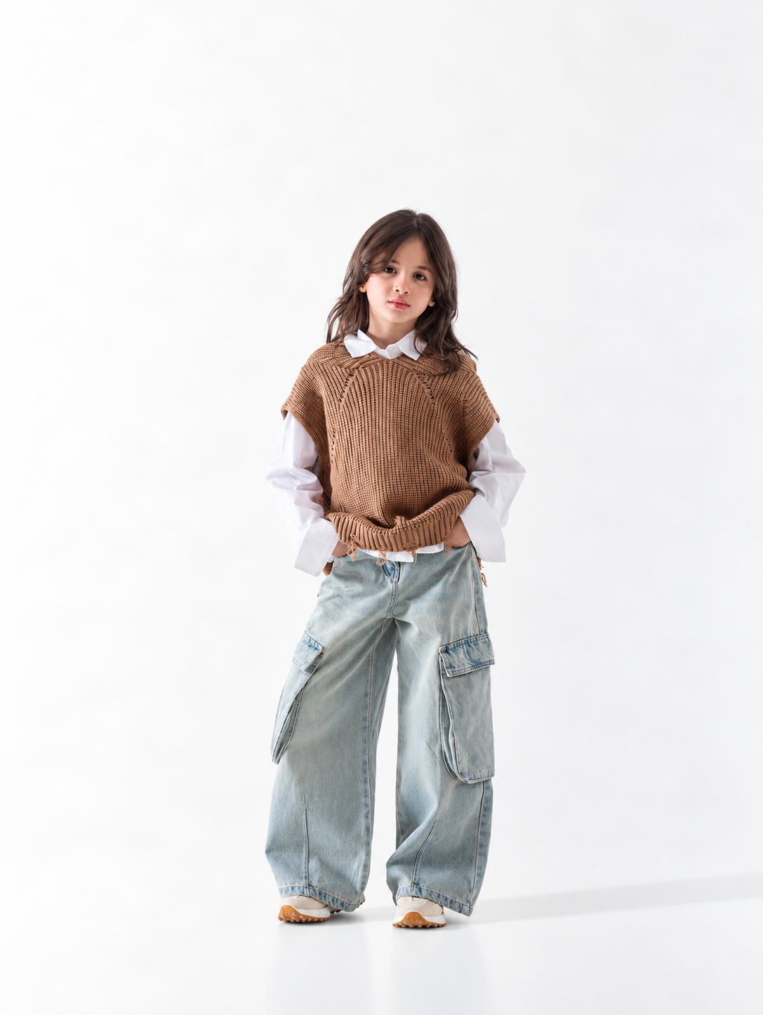 Girls' Ribbed Knit Vest - Camel