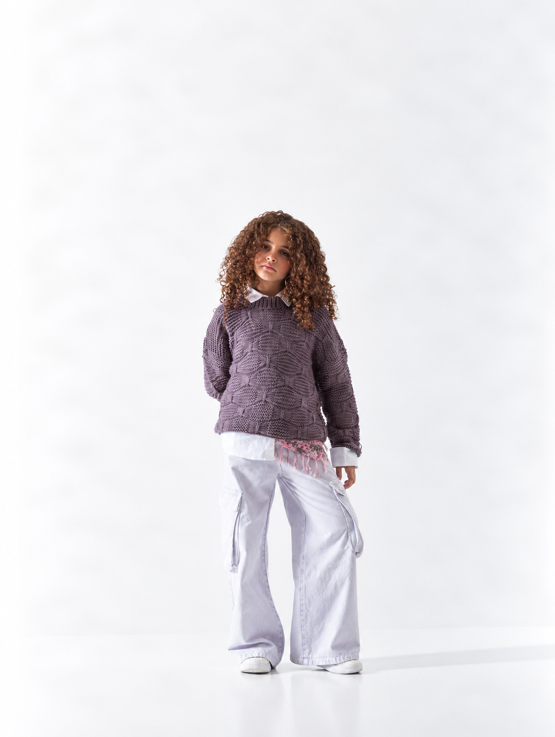 Girls' Textured Cable Jumper - Mauve