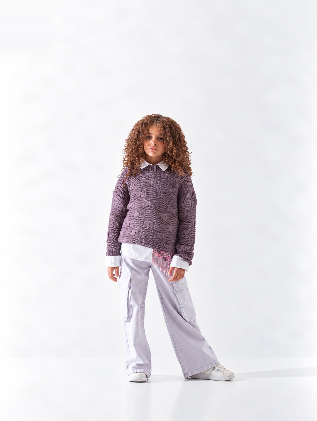 Girls' Textured Cable Jumper - Mauve