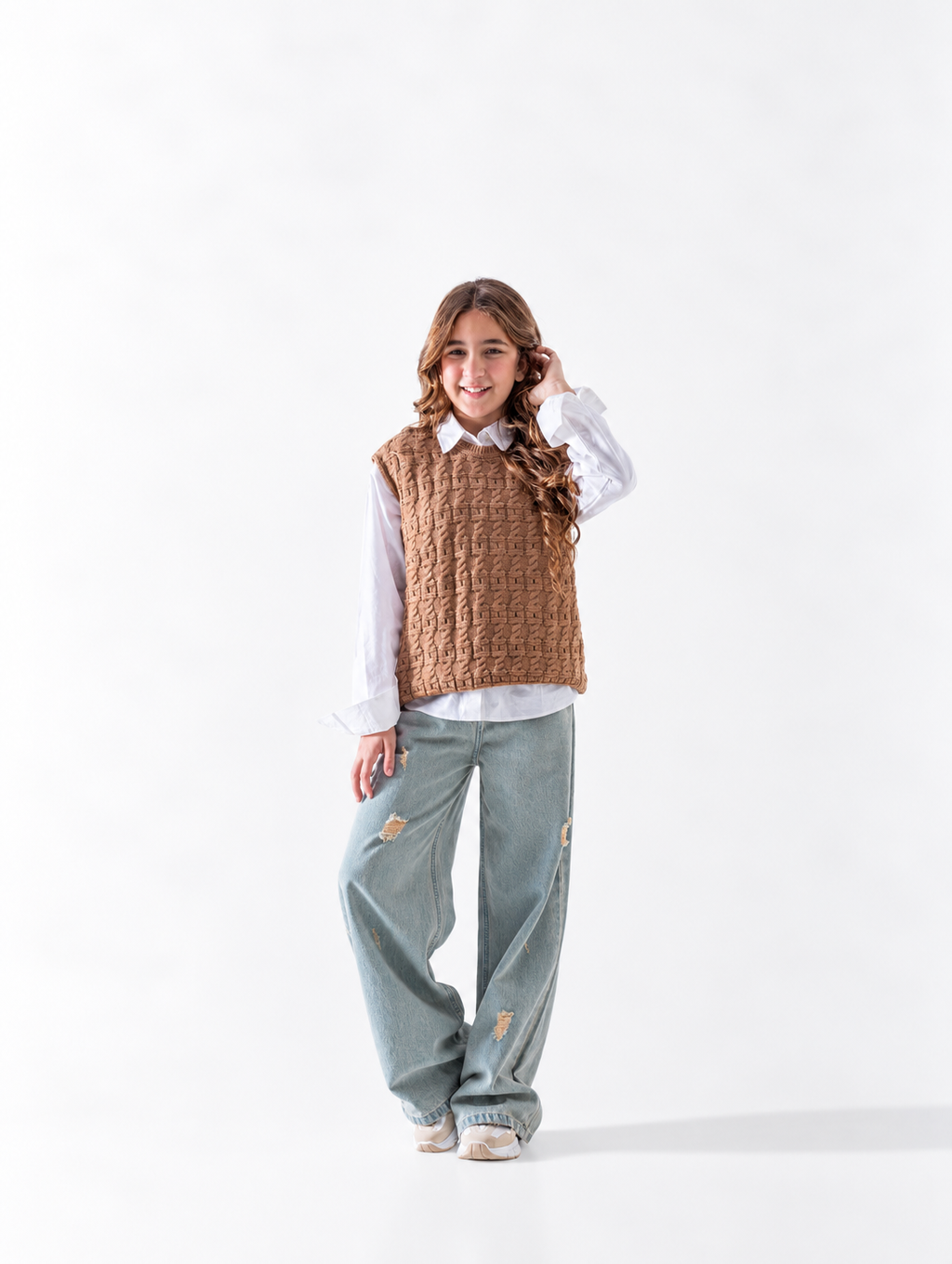 Girls' Cable Knit Vest - Camel