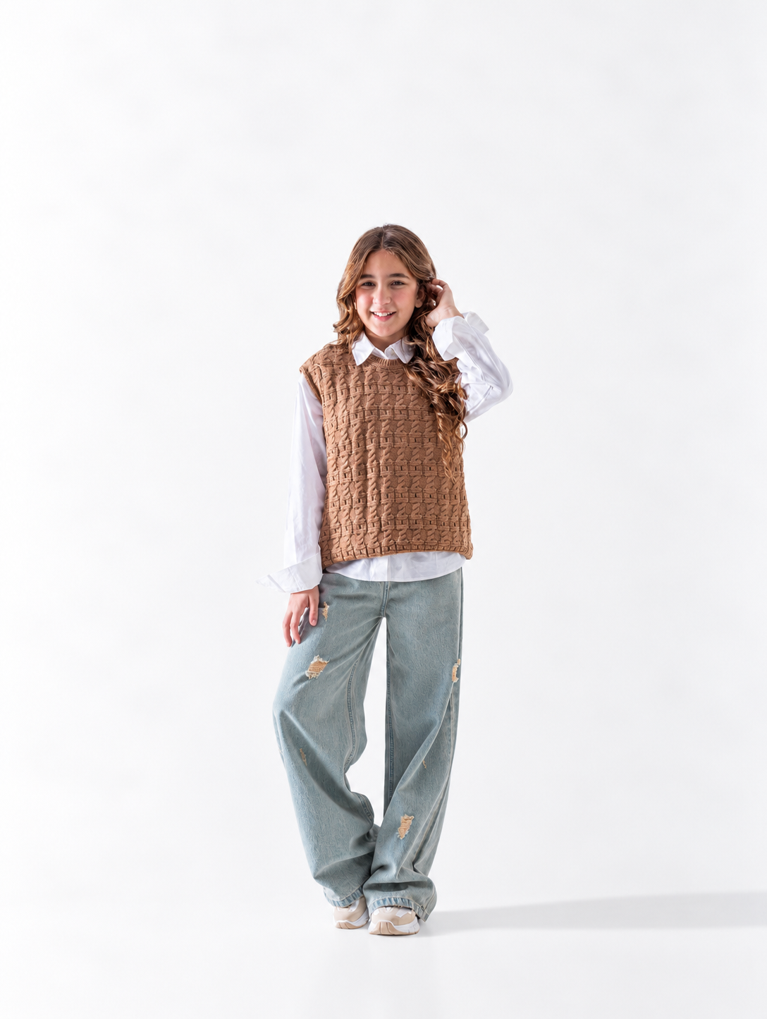 Girls' Cable Knit Vest - Camel