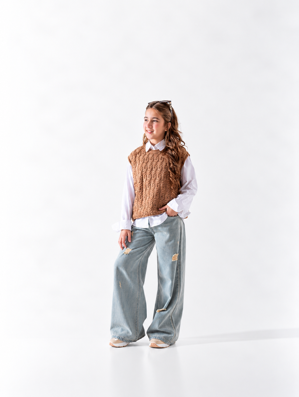 Girls' Cable Knit Vest - Camel