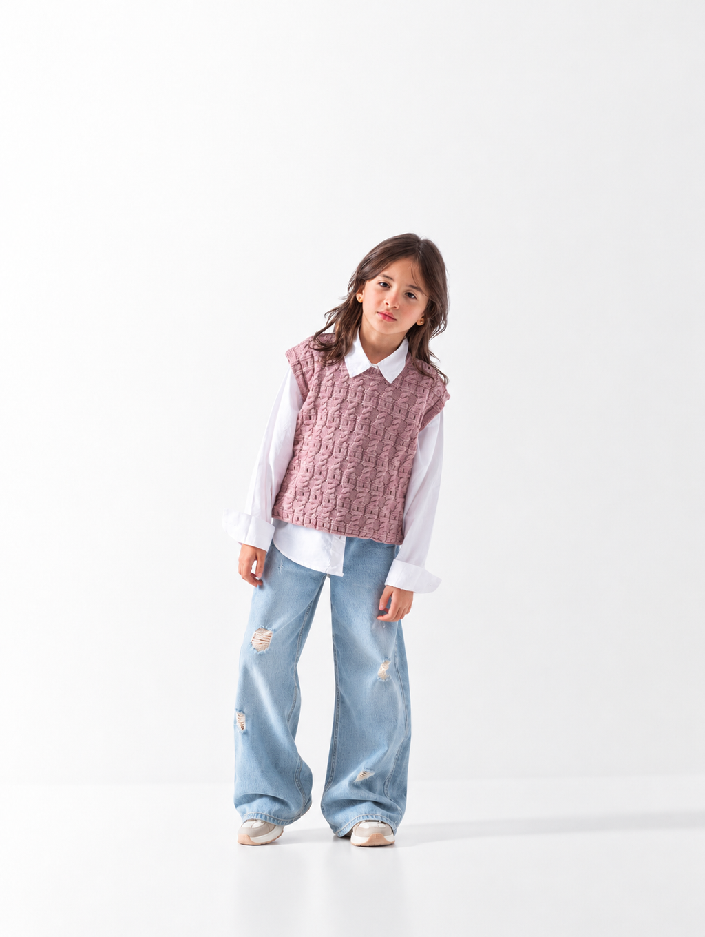 Girls' Cable Knit Vest - Cashmere