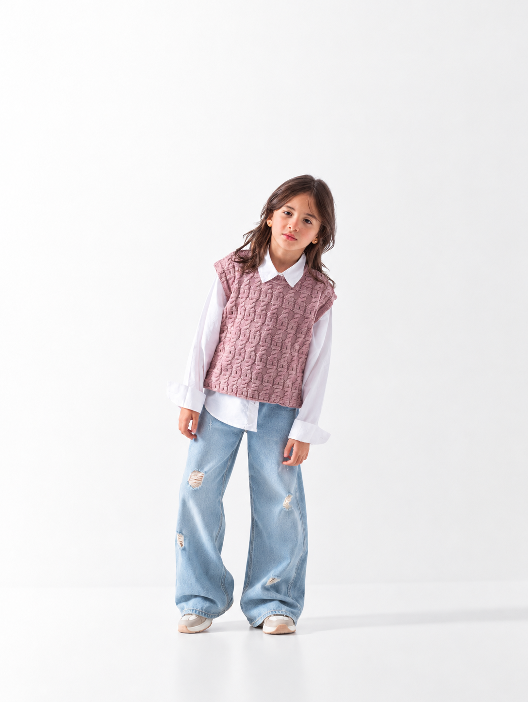Girls' Cable Knit Vest - Cashmere