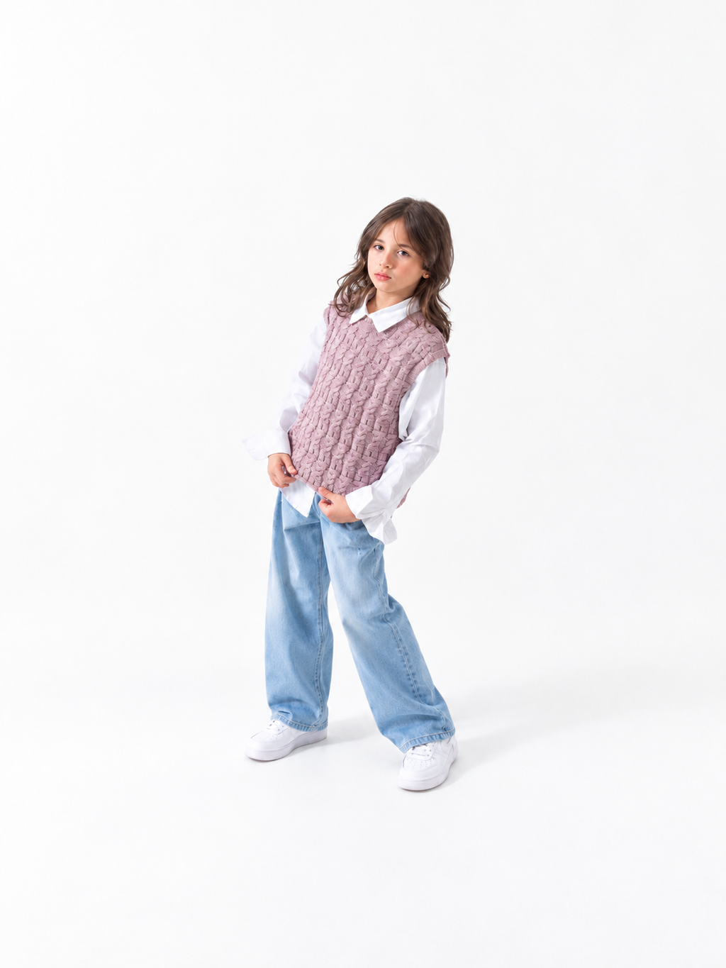 Girls' Cable Knit Vest - Cashmere