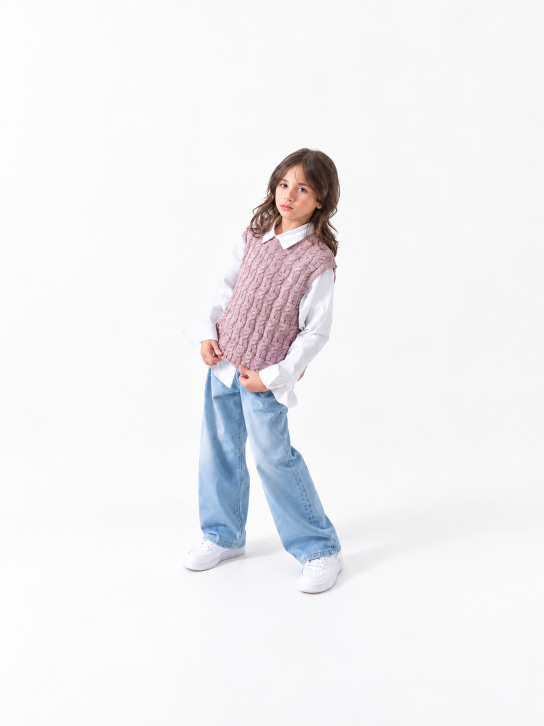 Girls' Cable Knit Vest - Cashmere