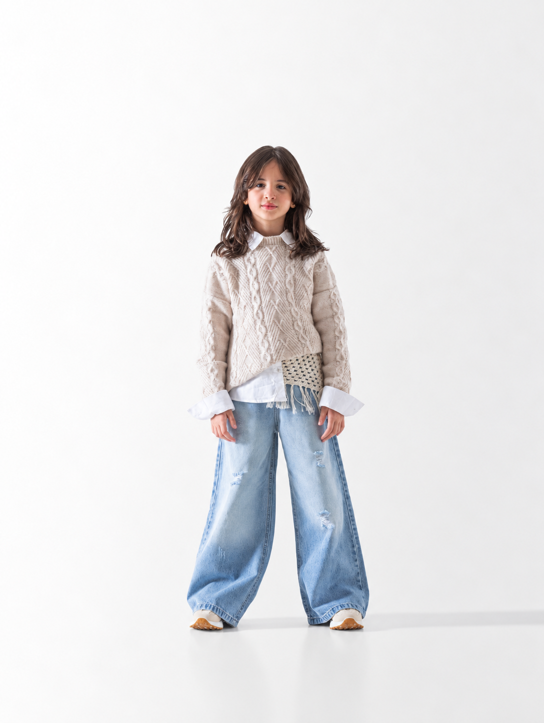 Girls' Aran Cable Jumper - Off White