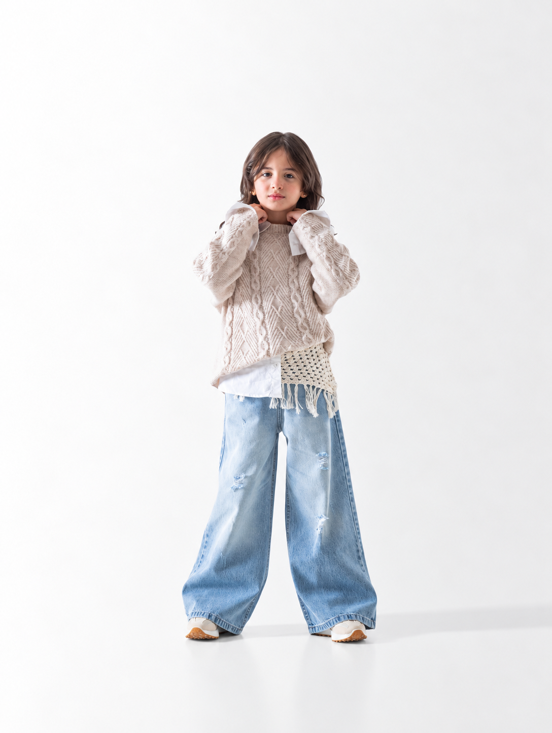 Girls' Aran Cable Jumper - Off White