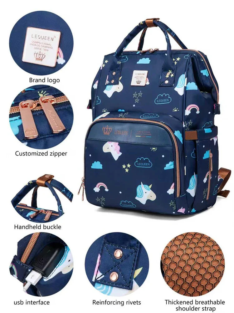 LEQUEEN Gen 8 Classic Diaper Backpack - Navy Cloud Print