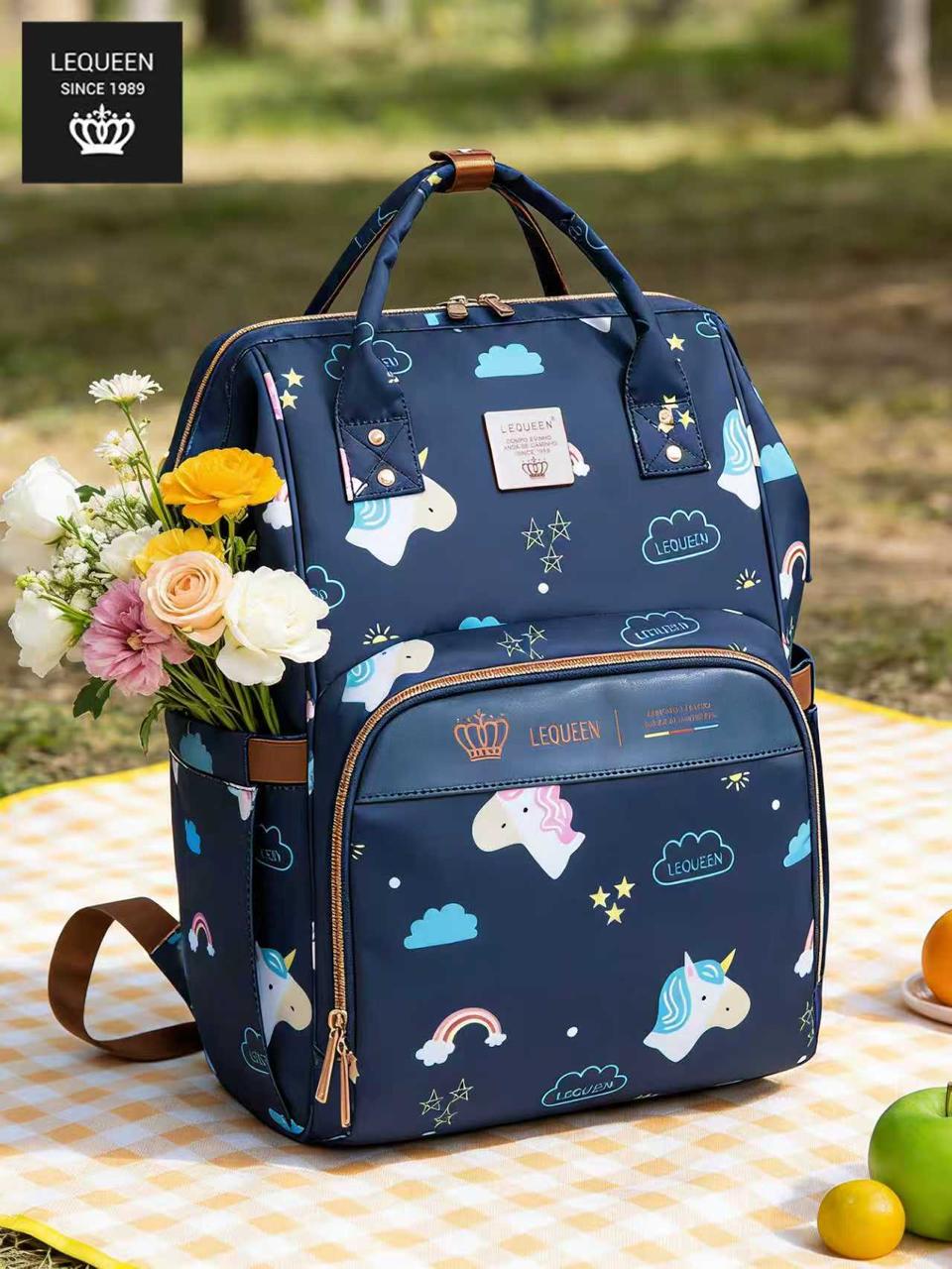 LEQUEEN Gen 8 Classic Diaper Backpack - Navy Cloud Print