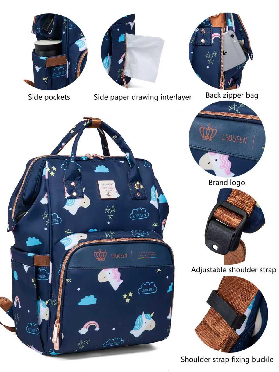LEQUEEN Gen 8 Classic Diaper Backpack - Navy Cloud Print
