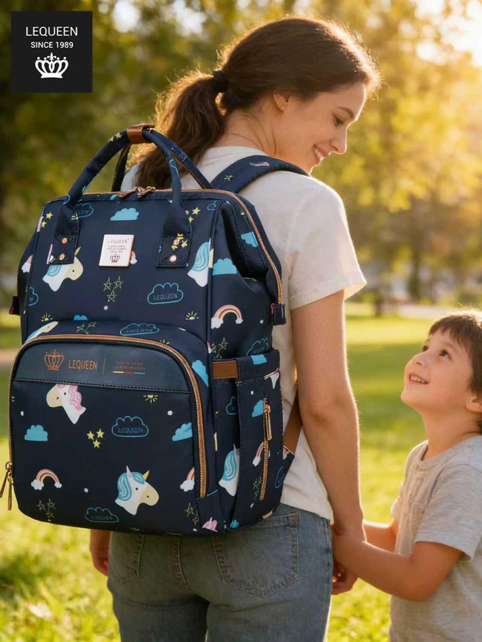 LEQUEEN Gen 8 Classic Diaper Backpack - Navy Cloud Print