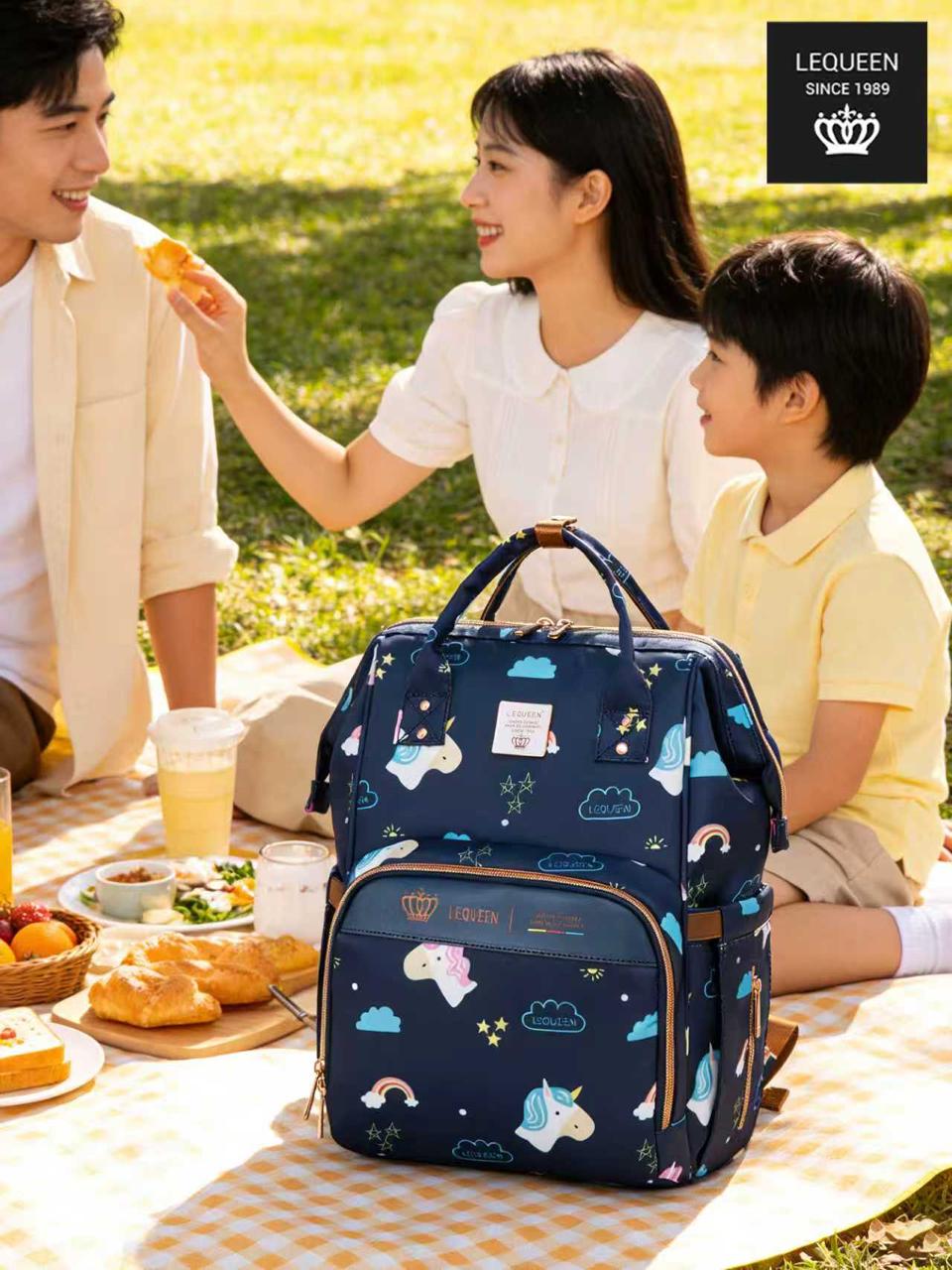 LEQUEEN Gen 8 Classic Diaper Backpack - Navy Cloud Print
