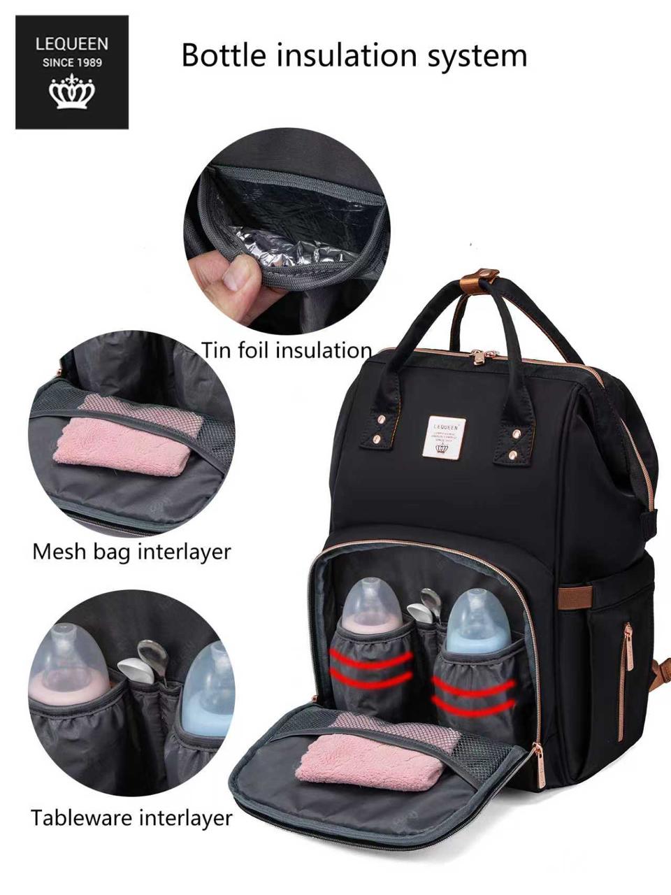 LEQUEEN Gen 8 Classic Diaper Backpack - Black