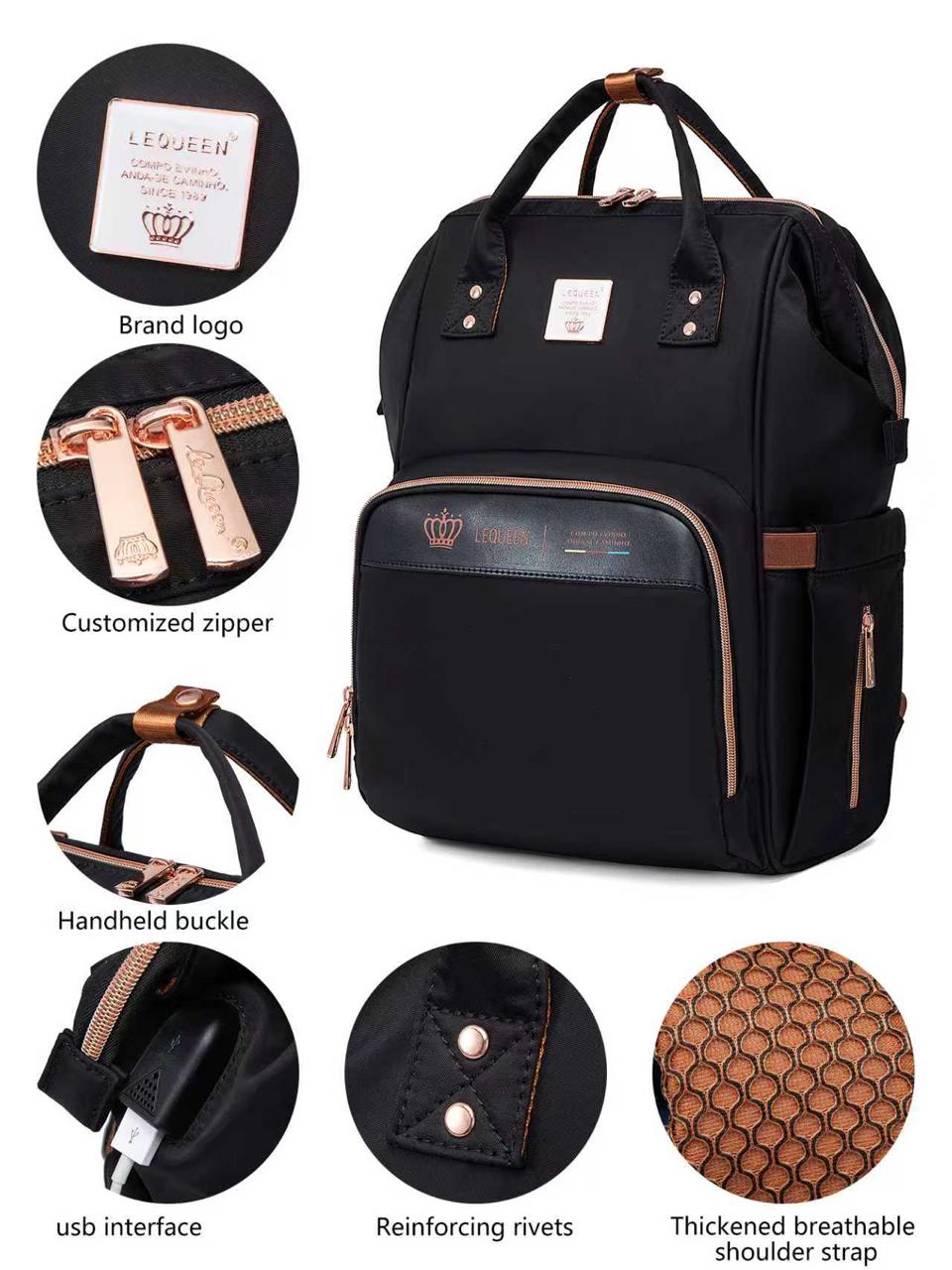 LEQUEEN Gen 8 Classic Diaper Backpack - Black
