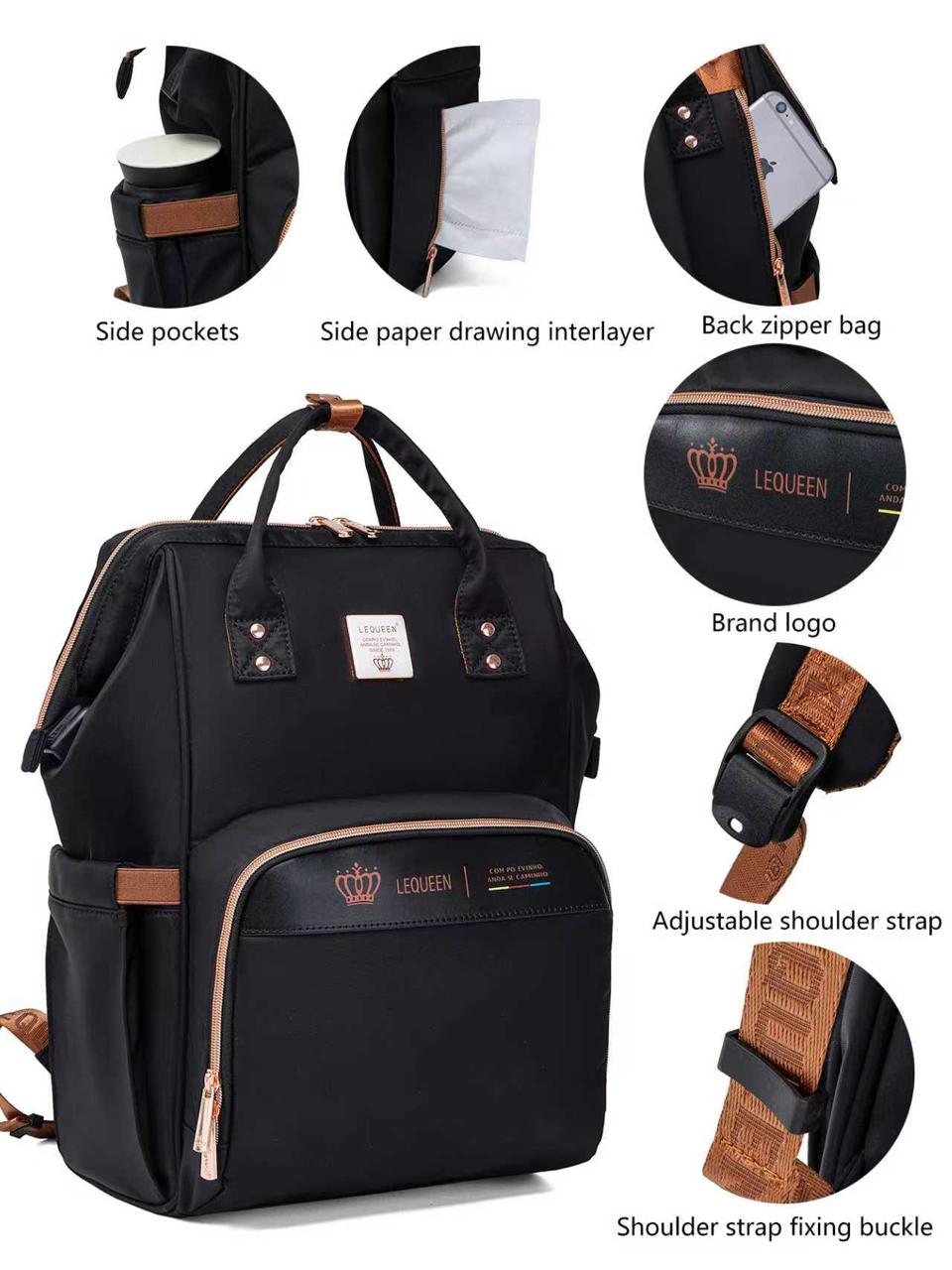 LEQUEEN Gen 8 Classic Diaper Backpack - Black