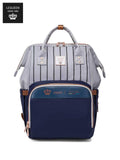 LEQUEEN Gen 8 Classic Diaper Backpack - Grey Pinstripe with Navy Base