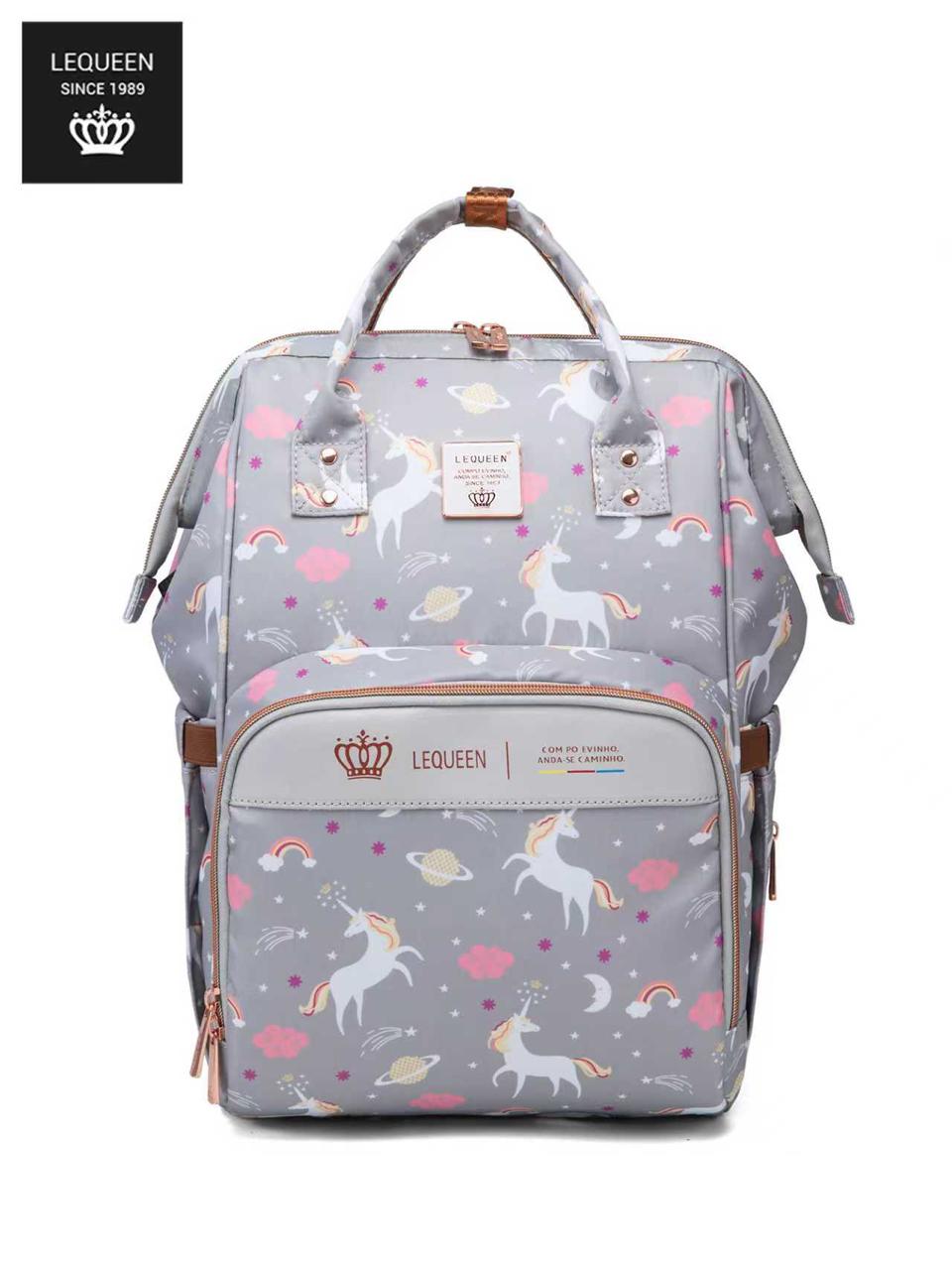LEQUEEN Gen 8 Classic Diaper Backpack - Grey Unicorn Print