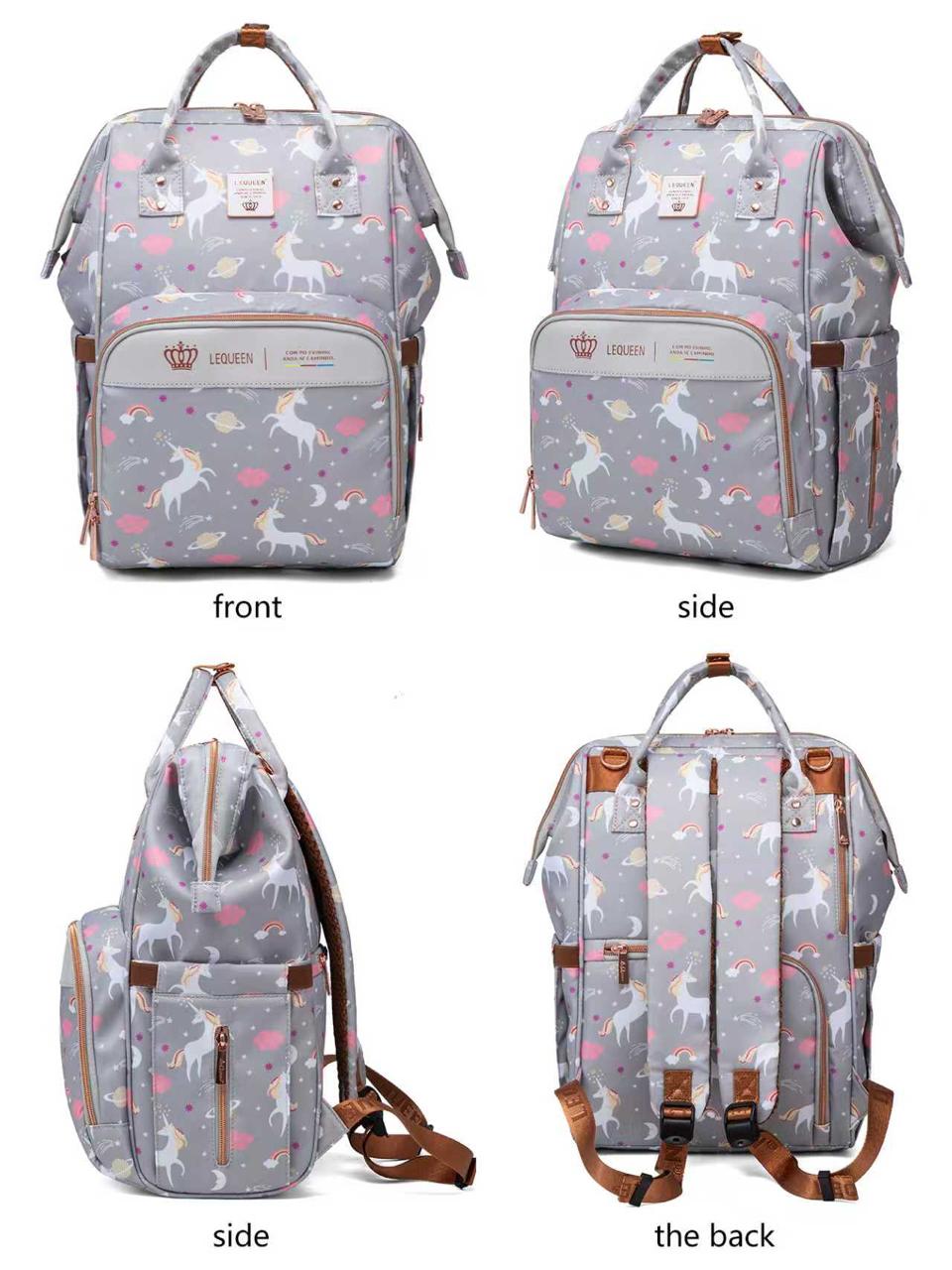 LEQUEEN Gen 8 Classic Diaper Backpack - Grey Unicorn Print
