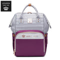 LEQUEEN Gen 8 Classic Diaper Backpack - Grey Pinstripe with Purple Base