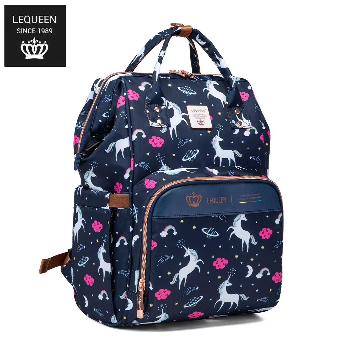 LEQUEEN Gen 8 Classic Diaper Backpack - Navy Unicorn Print