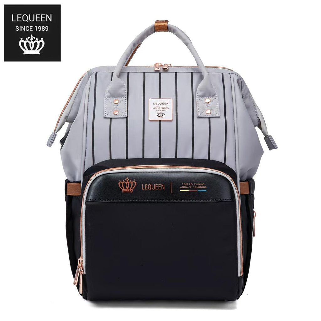 LEQUEEN Gen 8 Classic Diaper Backpack - Grey Pinstripe with Black Base