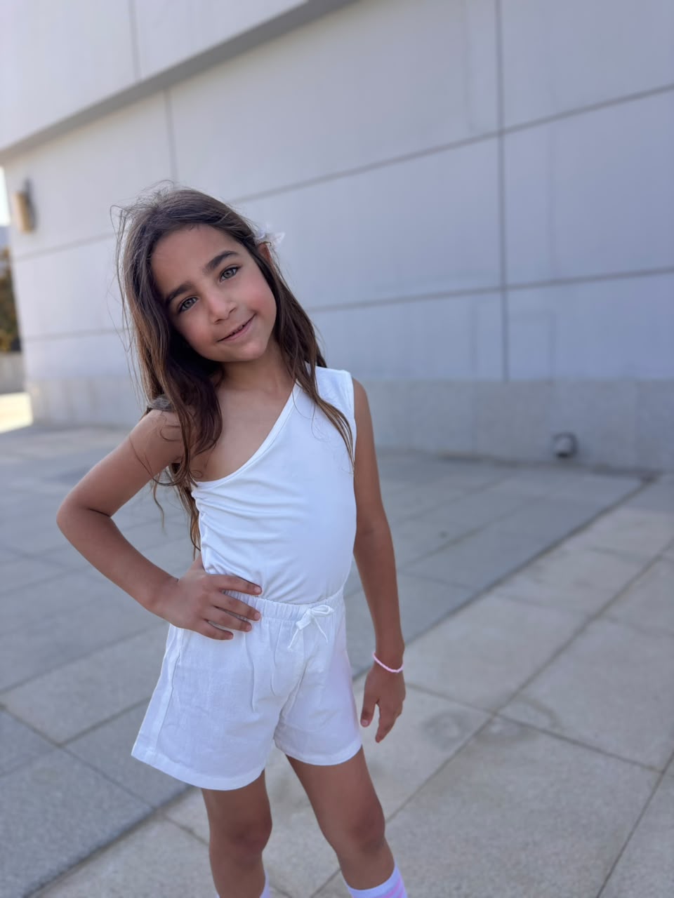 Girls' White Cotton Drawstring Shorts – Casual Elastic Waist Summer Shorts