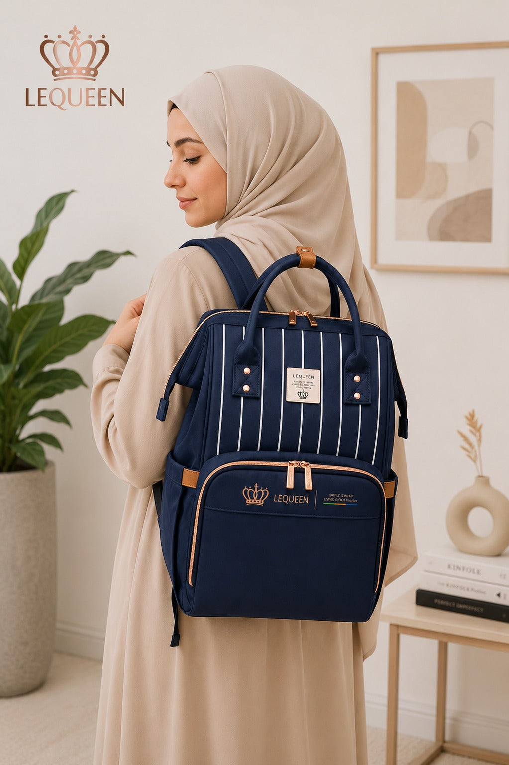 LEQUEEN Gen 8 Classic Diaper Backpack - Navy Pinstripe