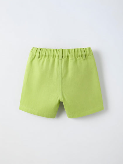 Baby Girl Lime Green Cotton Shorts with Scallop-Trim Patch Pockets