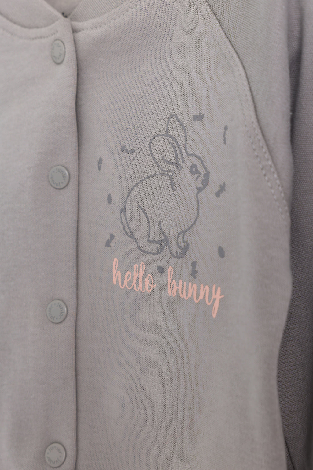 Junior Hello Bunny Popper Top & Footed Bottom Set - Grey & Apricot